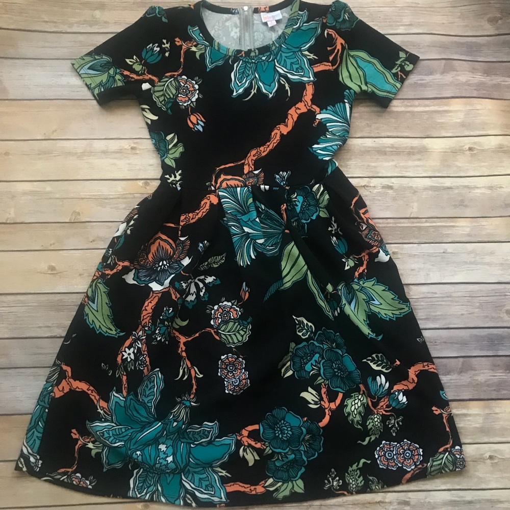 Lularoe Unicorn Black Turqoise Teal Amelia Floral